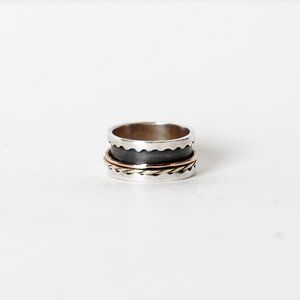 Designer Silver Ring with 14k Gold Spinner Rings